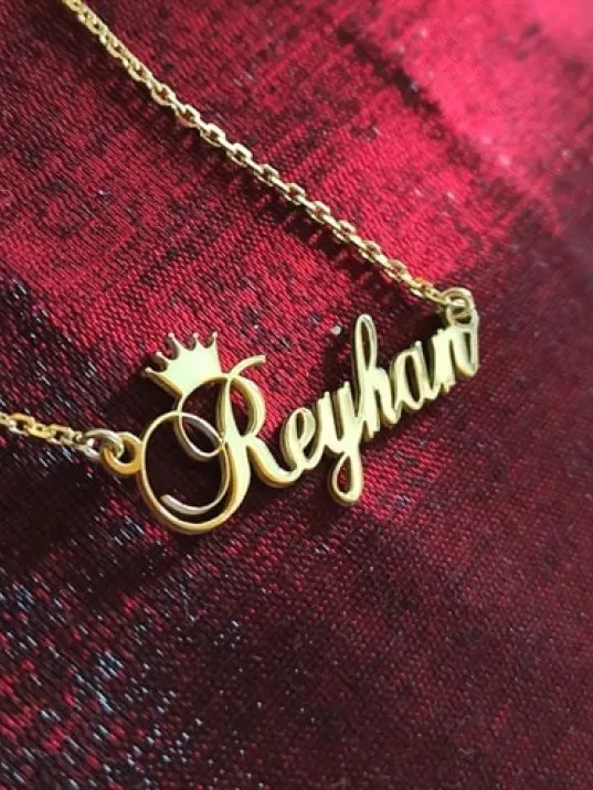 Kişiye Özel Kral Taç Imza Isim Yazılan Altın Renk Gümüş Kolye Zincir Gklaltısımt