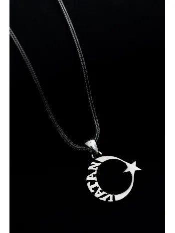 Yeni Model Vatan Yazılı Ay Yıldız Türk Bayrağı Erkek Gümüş Kolye Zincir