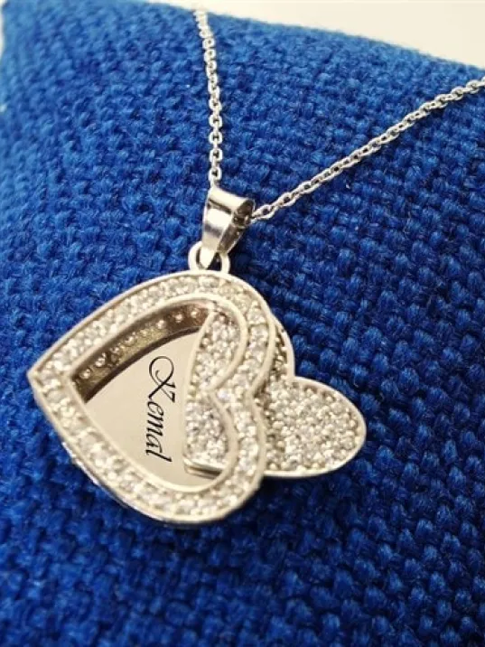 Gizli İsimli Bayan Gümüş Kolye Kalp Model Gizli İsimli Bayan Gümüş Kolye Kalp Model