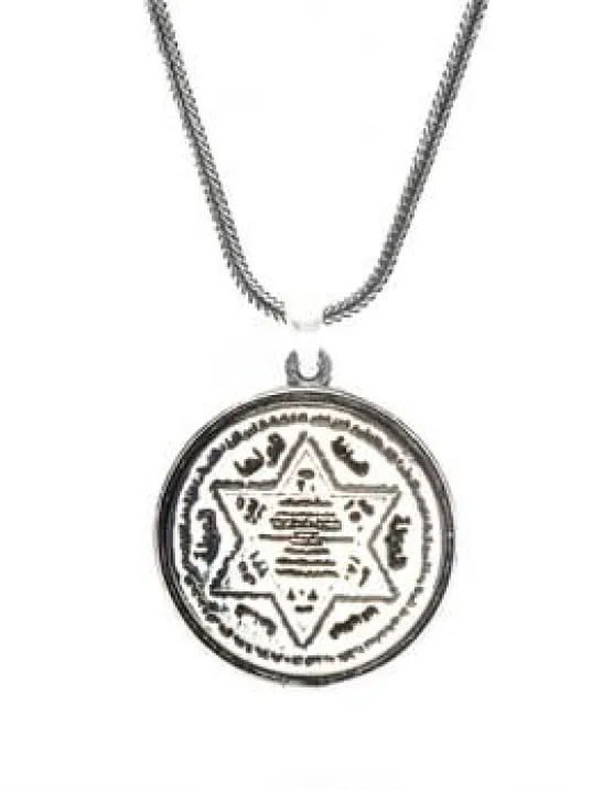 Hz.süleyman Mührü Erkek Gümüş Kolye Zincir Çift Taraflı Büyük Ve Ağır Model