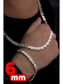 Erkek Gümüş Kolye Bileklik Set - Parlak Euro Kral Kolye Bileklik Gümüş Set