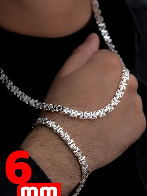Erkek Gümüş Kolye Bileklik Set - Parlak Euro Kral Kolye Bileklik Gümüş Set
