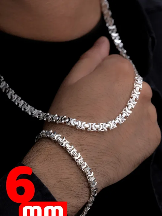 Erkek Gümüş Kolye Bileklik Set - Parlak Euro Kral Kolye Bileklik Gümüş Set Erkek Gümüş Kolye Bileklik Set - Parlak Euro Kral Kolye Bileklik Gümüş Set