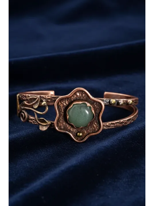 Kadın Bakır Bileklik - Yeşil Aventurin Taşlı Çiçek Model Kadın Bilezik Metal Kutu ve Doğal Taşlar Kadın Bakır Bileklik - Yeşil Aventurin Taşlı Çiçek Model Kadın Bilezik Metal Kutu ve Doğal Taşlar