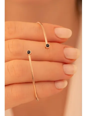 Kadın Gümüş Bileklik - Kadın Kelepçe - El Yapımı Rose Kaplama Çift Safir Taşlı Zarif İnce Kadın Bileklik