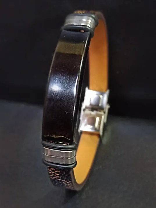 İsim Yazılabilen Kahverengi Siyah Suni Deri Çelik Erkek Bileklik DBLISMZLBLK-KHR