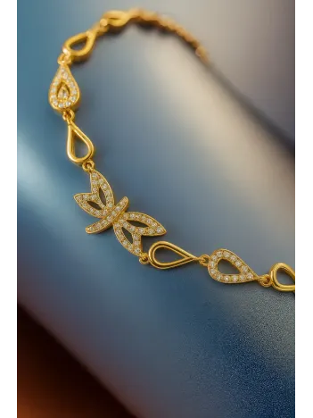 Kadın Gümüş Bileklik - Altın Kaplama Yusufçuk Model Damla Motifli Gümüş Bilezik