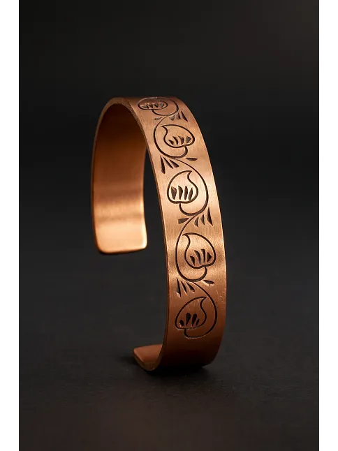 Kadın Bakır Bileklik - Kapalı Lale Model Kadın Bakır Kelepçe Bilezik Metal Kutu ve Doğal Taşlar