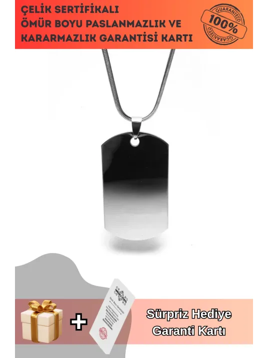 Asker Künyesi Çelik Erkek Kolye Snake Zincirli
