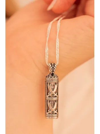 Çift Zülfikarlı Bayan Gümüş Cevşen Kolye Zincir