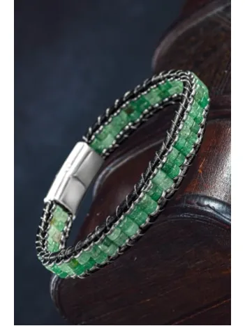 Erkek Kadın Yeşil Hematit Taşlı Deri Kordon Doğal Taş Bileklik Erkek Kadın Yeşil Hematit Taşlı Deri Kordon Doğal Taş Bileklik