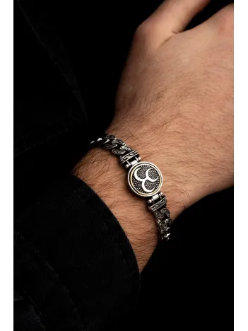 Erkek Gümüş Bileklik - Ortası Dönen Üç Hilal Model Gurmet Zincir Gümüş Bileklik Künye