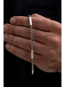 Erkek Kral Gümüş Bileklik Künye 2,8mm Özel Tasarım Silindir Parçalı