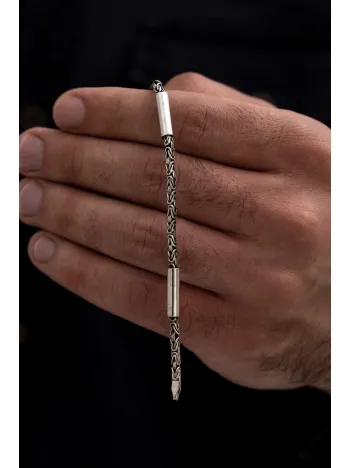 Erkek Kral Gümüş Bileklik Künye 2,8mm Özel Tasarım Silindir Parçalı