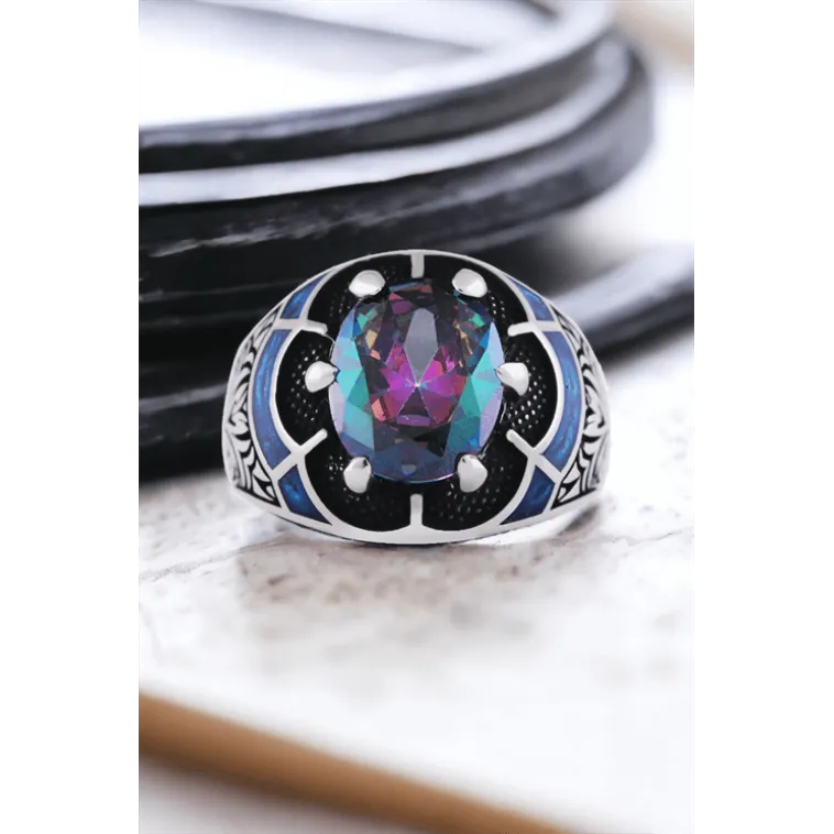 Erkek Gümüş Yüzük - 925 Ayar Gümüş Erkek Mistik Topaz Taşlı Minimal Erkek Gümüş Yüzük Erkek Gümüş Yüzük - 925 Ayar Gümüş Erkek Mistik Topaz Taşlı Minimal Erkek Gümüş Yüzük