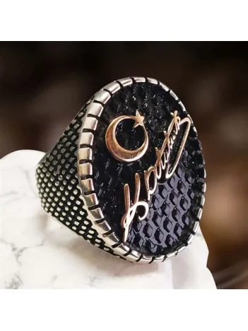 Atatürk İmzalı Yılan Derisi Desenli Erkek Gümüş Yüzük