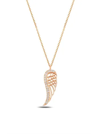 Zirkon Taşlı Rose Renk Kanat Model Kadın Gümüş Kolye GKLMLKKNDM1-ROS