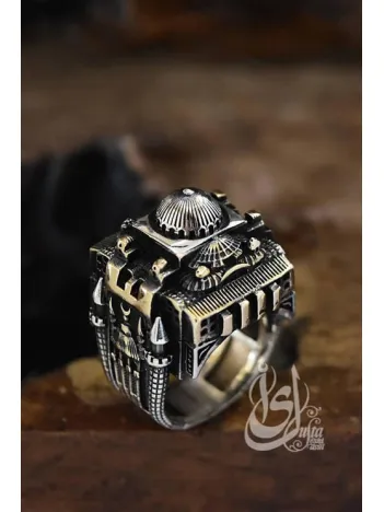 İslam Usta Tasarımı Gümüş Kubbe Model Gümüş Erkek Yüzük GYZISLMSTM2-GMS