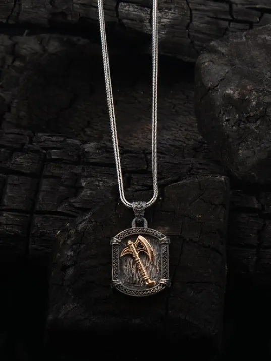 Balta Figürlü Erkek Gümüş Kolye Zincir Gklyzkhnblt-gms