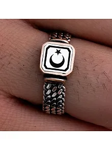 Erkek Gümüş Yüzük - Ay Yıldız Türk Bayrağı İnce Kibar Erkek Yüzüğü