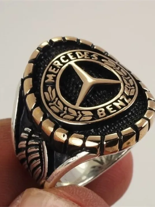 Mercedes Amblemli Logolu Erkek Gümüş Yüzük