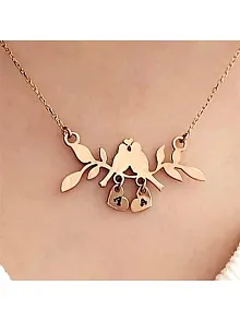 Gerçek Rose Kaplama,Kararmayan Kadın Dalda Çifte Kuş Model 2 925 Ayar Gümüş Kolye (14 Şubat Sevgililer Günü Hediyesi)