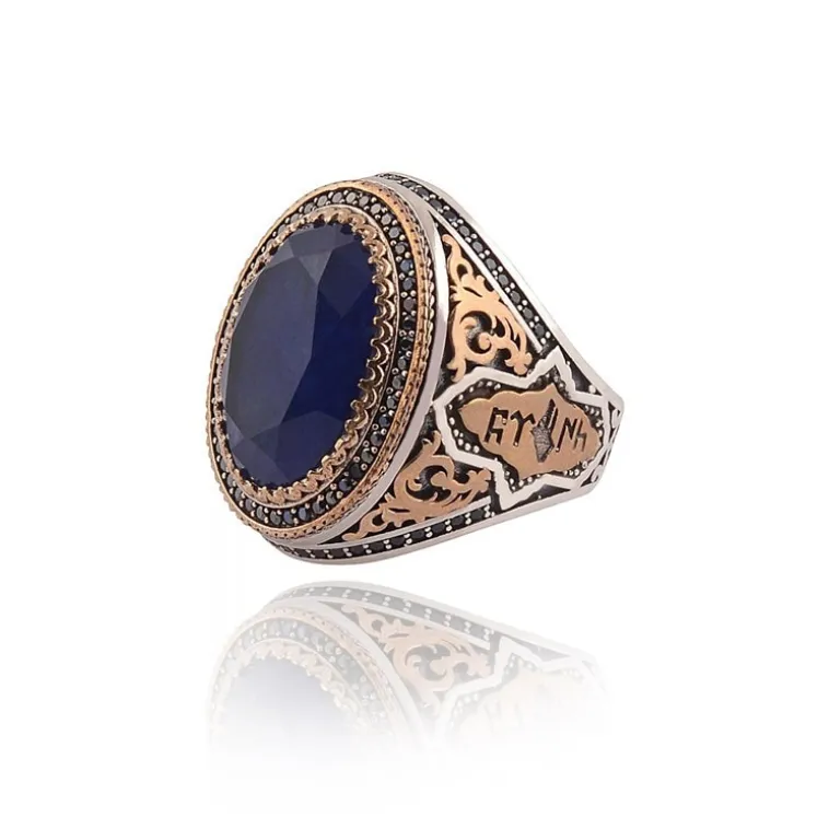 Mavi Zirkon Topaz Taşlı Yanı Göktürkçe Türk Yazılı Erkek Gümüş Yüzük Mavi Zirkon Topaz Taşlı Yanı Göktürkçe Türk Yazılı Erkek Gümüş Yüzük