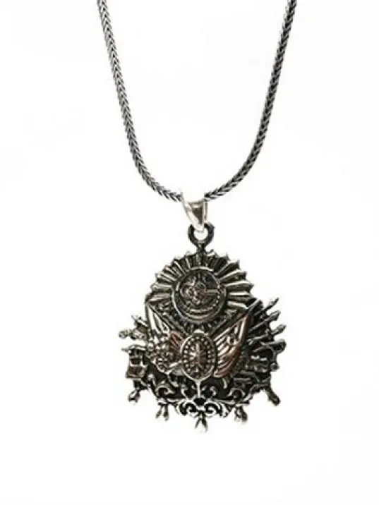 Osmanlı Arması Sancağı Erkek Gümüş Kolye Zincir Osmanlı Arması Sancağı Erkek Gümüş Kolye Zincir