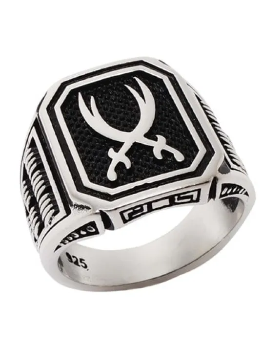 Çift Zülfikarlı Gümüş Erkek Yüzük