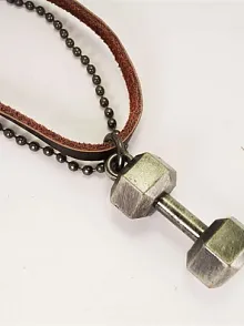 Dambıl Dumbell Deri Erkek Kolye