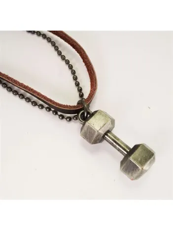 Dambıl Dumbell Deri Erkek Kolye