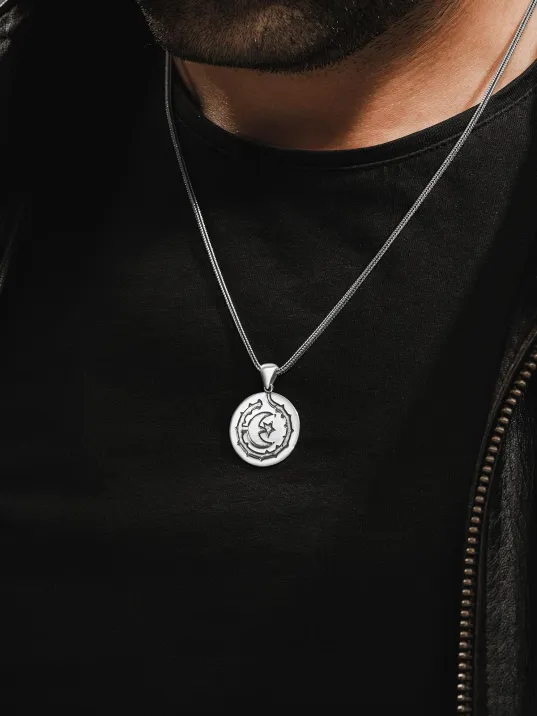 Erkek Gümüş Kolye - Ay Yıldız İşlemeli Tilki Kuyruğu Zincir Erkek Gümüş Kolye Erkek Gümüş Kolye - Ay Yıldız İşlemeli Tilki Kuyruğu Zincir Erkek Gümüş Kolye