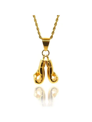 Altın Çift Çelik Boks Eldiveni Erkek Kolye Zincir Cklaltcboks