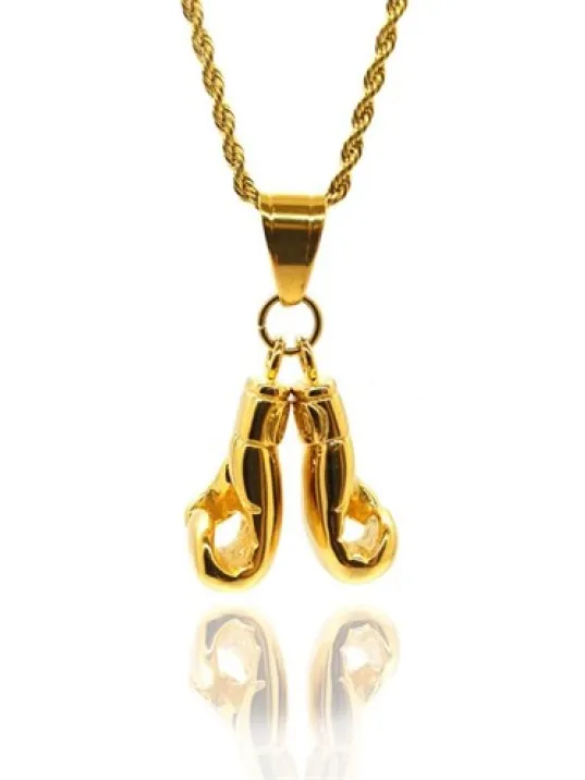 Altın Çift Çelik Boks Eldiveni Erkek Kolye Zincir Cklaltcboks