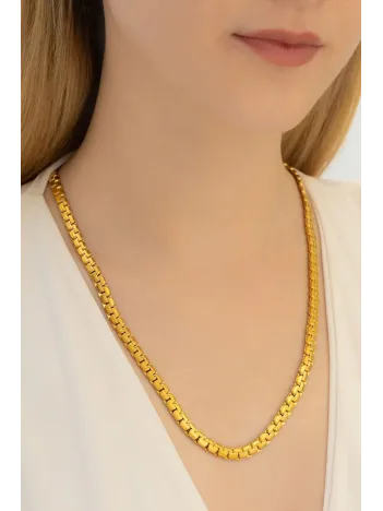 Kadın Çelik Kolye - Altın Kaplama Yassı Ezme Model Çelik kolye