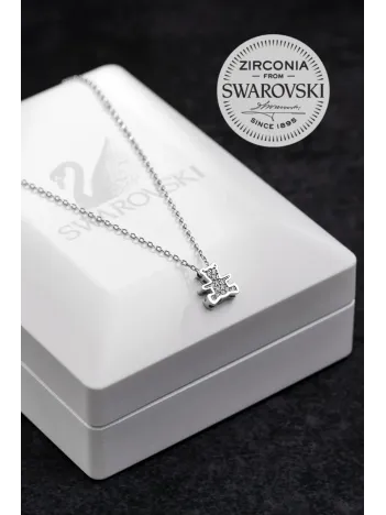 Kadın Gümüş Kolye - Swarovski Taşlı Zirconia Ayıcık Motifli Kadın Kolye