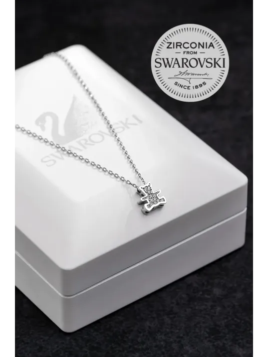 Kadın Gümüş Kolye - Swarovski Taşlı Zirconia Ayıcık Motifli Kadın Kolye