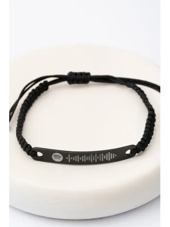 Spotify Kadın Çelik Bileklik Siyah Dikdörtgen Model