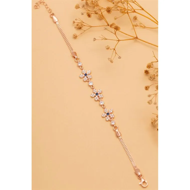 Kadın Gümüş Bileklik - Zirkon Taşlı Rose 5 Yapraklı Yonca Gümüş Bileklik Kadın Gümüş Bileklik - Zirkon Taşlı Rose 5 Yapraklı Yonca Gümüş Bileklik