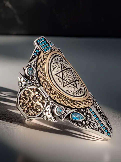 Erkek Süleyman Mührü Turkuaz Zirkon Taşlı Yaldız Model 925 Ayar Gümüş Yüzük Zihgir Model Erkek Süleyman Mührü Turkuaz Zirkon Taşlı Yaldız Model 925 Ayar Gümüş Yüzük Zihgir Model