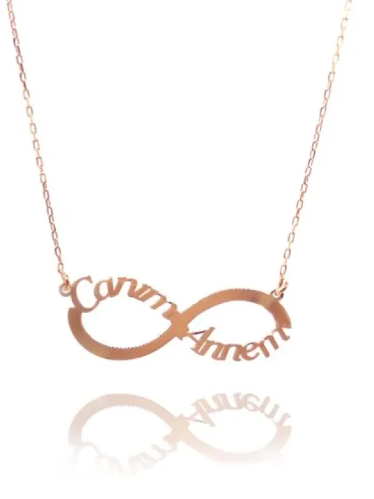 Canım Annem Yazılı Rose Renk Sonsuzluk Bayan Gümüş Kolye GKLCANMANNE-ROS