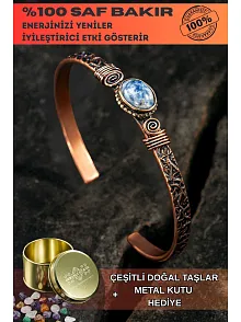 Bakır Kelepçe Bilezik Lapis Doğal Taş Erkek Kadın Doğal Taşlı ve Metal Kutulu