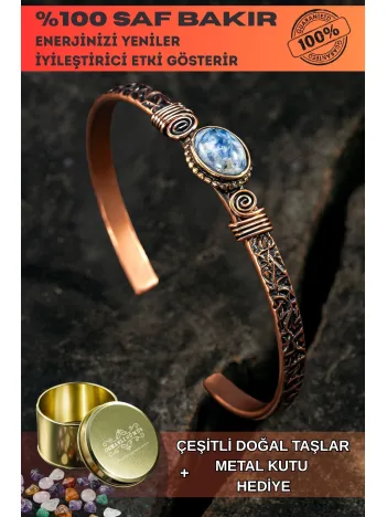 Bakır Kelepçe Bilezik Lapis Doğal Taş Erkek Kadın Doğal Taşlı ve Metal Kutulu