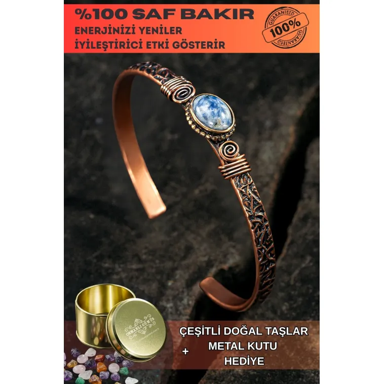 Bakır Kelepçe Bilezik Lapis Doğal Taş Erkek Kadın Doğal Taşlı ve Metal Kutulu Bakır Kelepçe Bilezik Lapis Doğal Taş Erkek Kadın Doğal Taşlı ve Metal Kutulu