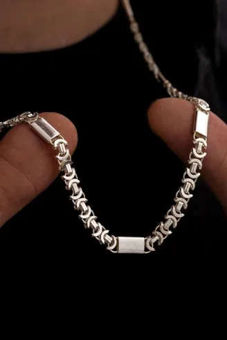 Erkek Gümüş Kolye - 6mm Parçalı Parlak Euro Kral Gümüş Kolye
