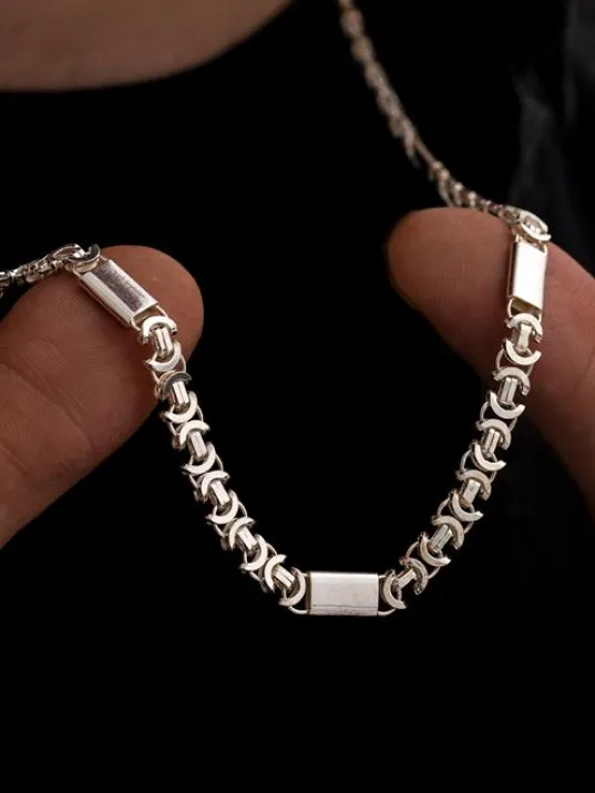 Erkek Gümüş Kolye - 6mm Parçalı Parlak Euro Kral Gümüş Kolye