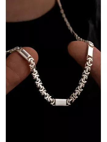 Erkek Gümüş Kolye - 6mm Parçalı Parlak Euro Kral Gümüş Kolye