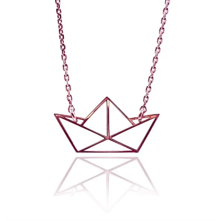 Kağıt Gemi Bayan Gümüş Kolye-Rose (bronz)