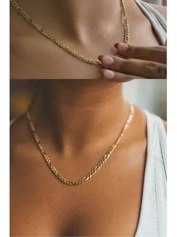 14 Ayar Gerçek Altın Kaplama 5 Mm Kalınlıkta Figaro Model Kadın Gümüş Kolye