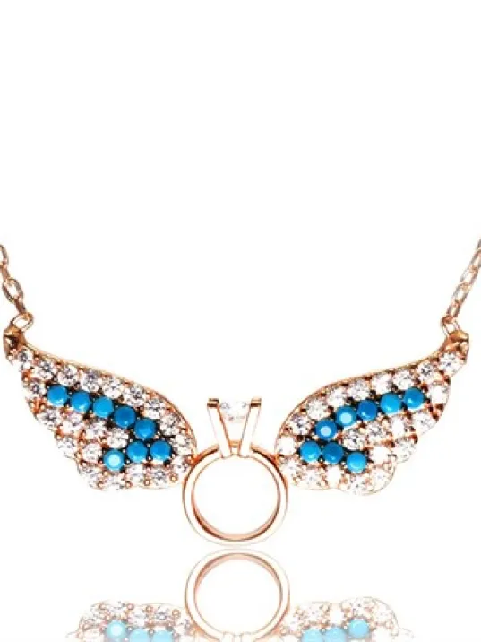 Gümüş Bayan Tektaşlı Melek KanadıKolye